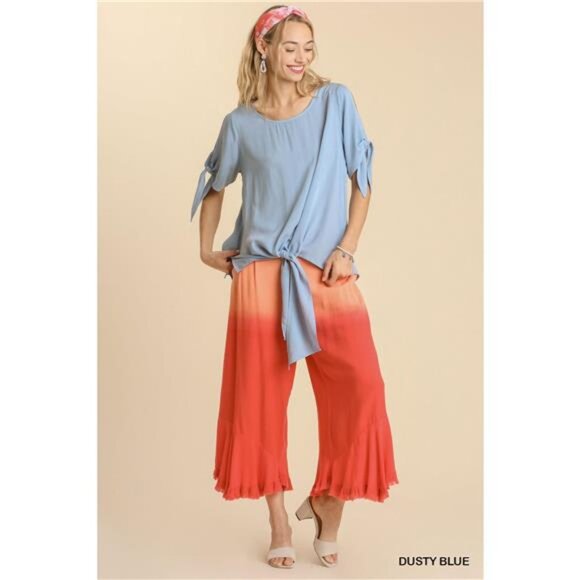 ✨NWT Umgee Cold Shoulder Short Sleeve Round Neck Top with Side Slits Tie-able - Picture 4 of 4